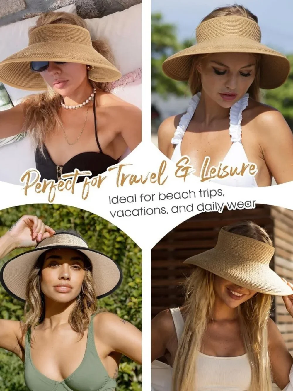 Wide Brim Ponytail Straw Visor Hat | UV Protection, Adjustable, Foldable Beach